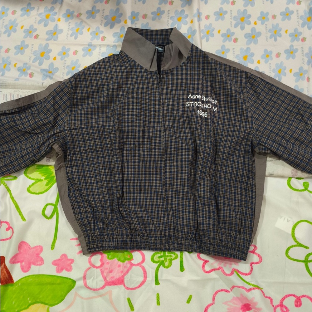 Acne Studios Stockholm 1996 Plaid Pullover Jacket in Navy & Gray - Picture 5 of 9